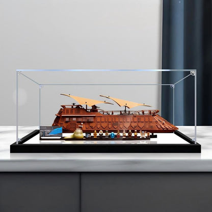 LEGO 75397 Jabba's Sail Barge Vitrine en Acrylique Miroir avec Anneau Lumineux et Fond Imprimé UV - Présentoir Anti-Poussière