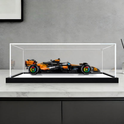 LEGO 42228 McLaren MCL39 F1 Car Mirror Acrylic Display Case with Ring Light & UV-Printed Background - Dustproof Showcase