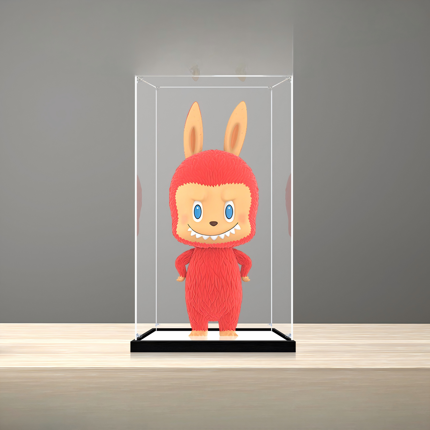 Suitable for Pop Mart Labubu Holiday Display Case – Showcase with UV-Printed Background & Mirror Base