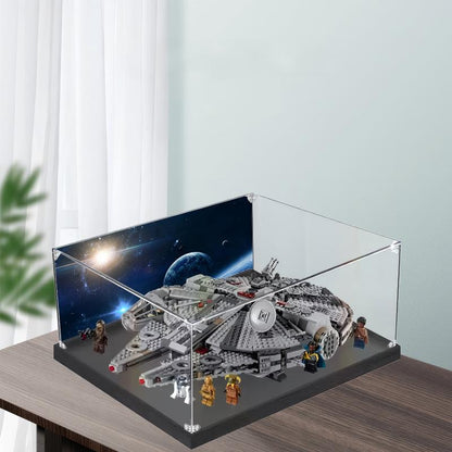 Acrylic Display Case for LEGO 75257 Millennium Falcon, with Themed Printed Background & Dustproof Box