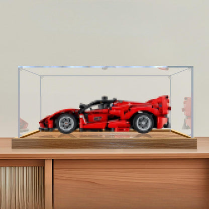 LEGO 42212 Ferrari FXX K Mirror Acrylic Display Case with Ring Light & UV-Printed Background - Dustproof Showcase