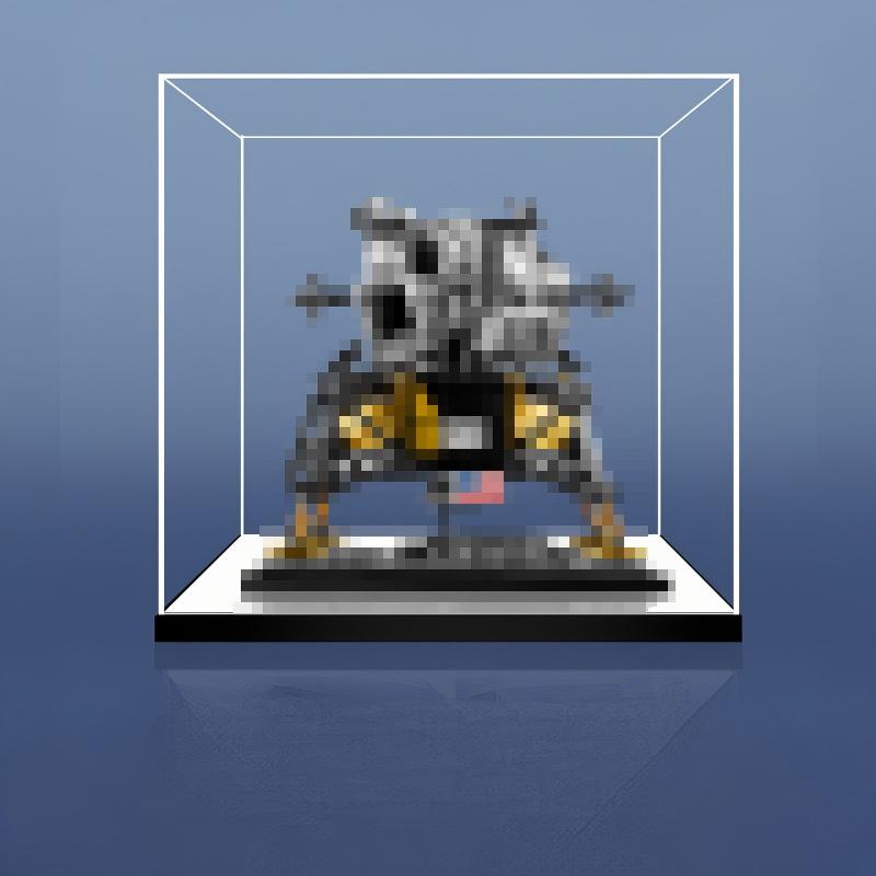 LEGO 10266 NASA Apollo 11 Lunar Lander مرآة علبة عرض أكريليك مع ضوء حلقي وخلفية مطبوعة بالأشعة فوق البنفسجية - صندوق عرض مقاوم للغبار