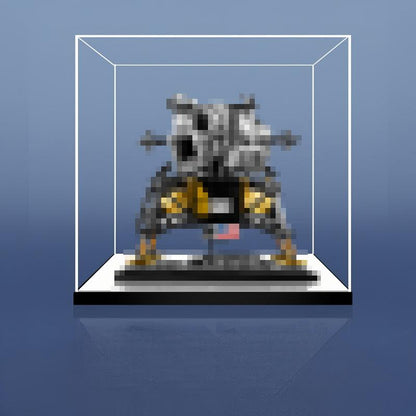 LEGO 10266 NASA Apollo 11 Lunar Lander مرآة علبة عرض أكريليك مع ضوء حلقي وخلفية مطبوعة بالأشعة فوق البنفسجية - صندوق عرض مقاوم للغبار