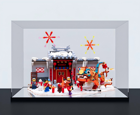 Acrylic Display Case for LEGO 80106 Story of Nian, with Themed Printed Background & Dustproof Box