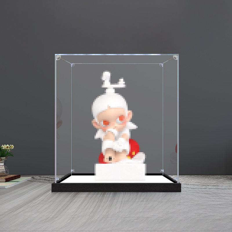 Pop Mart Zsiga Pondering Love Series Mirror Acrylic Display Case with Ring Light & UV-Printed Background - Dustproof Showcase