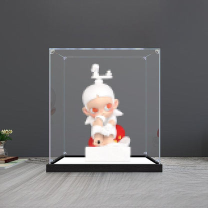 Pop Mart Zsiga Pondering Love Series Mirror Acrylic Display Case with Ring Light & UV-Printed Background - Dustproof Showcase