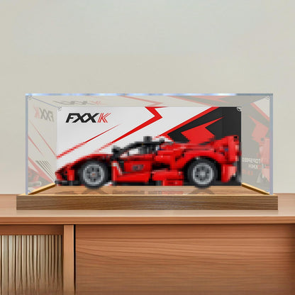 LEGO 42212 Ferrari FXX K Mirror Acrylic Display Case with Ring Light & UV-Printed Background - Dustproof Showcase