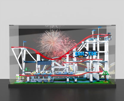 Acrylic Display Case for LEGO 10261 Roller Coaster, with Themed Printed Background & Dustproof Box