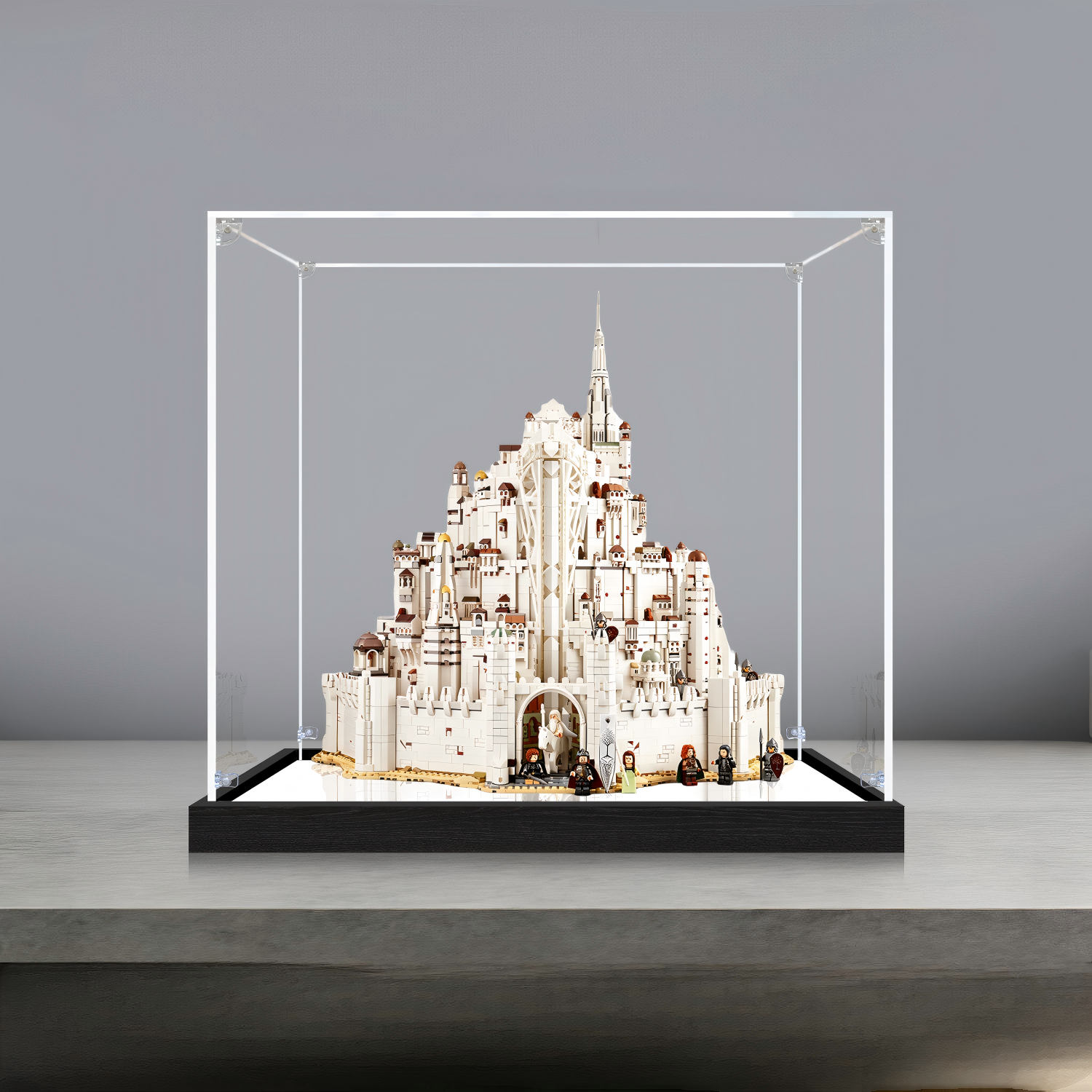 Acrylic Display Case for LEGO 11377 Icons The Lord of the Rings: Minas Tirith Model, with Themed Printed Background & Dustproof Box - Scoparius case