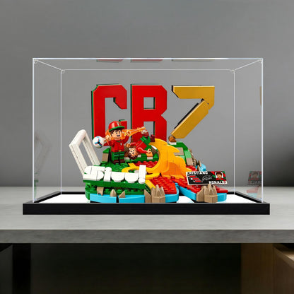 LEGO 43012 Cristiano Ronaldo - Soccer Highlights Vitrine de Exibição em Acrílico Espelhado com Anel de Luz e Fundo Impresso em UV - Vitrine à Prova de Poeira
