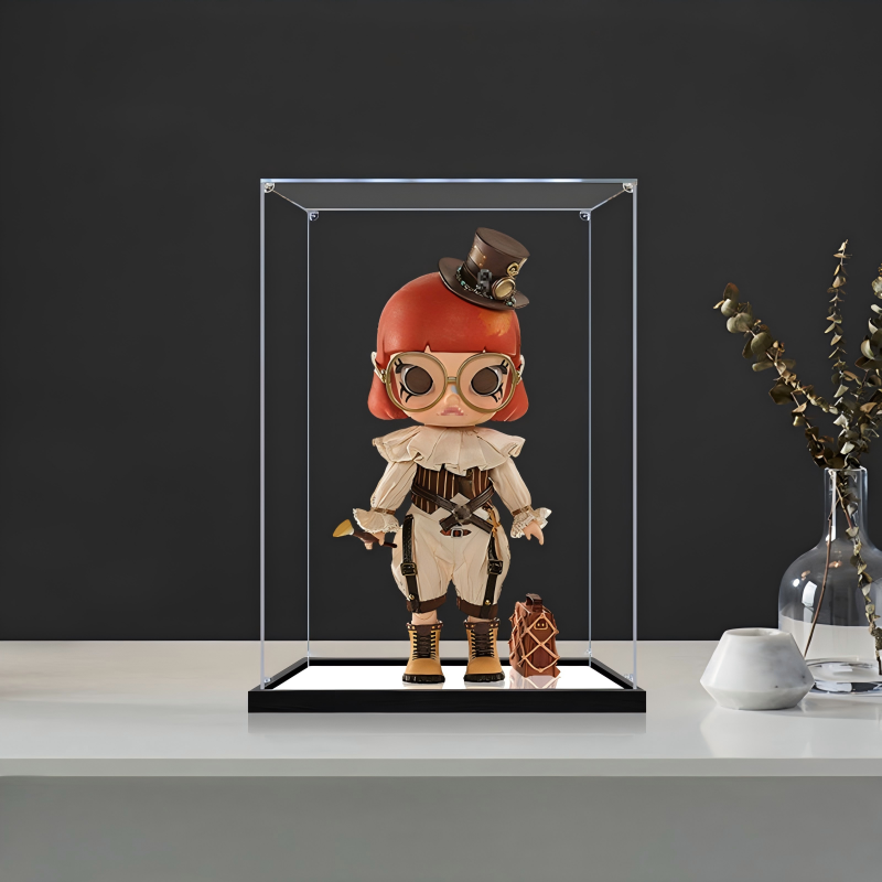 Suitable for Pop Mart Molly Display Case – 15x15x25cm Showcase with UV-Printed Background & Mirror Base