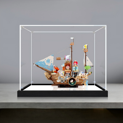 Suitable for Pop Mart Toy Boat Display Case – Showcase with UV-Printed Background & Mirror Base