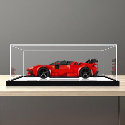 LEGO 77254 Ferrari SF90 XX Stradale Mirror Acrylic Display Case with Ring Light & UV-Printed Background - Dustproof Showcase