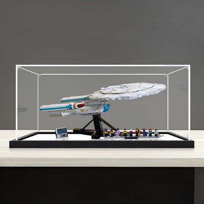 LEGO 10356 U.S.S. Enterprise NCC-1701-D Mirror Acrylic Display Case with Ring Light & UV-Printed Background - Dustproof Showcase