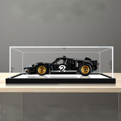 LEGO 42223 1966 Ford GT40 MKII Vitrine de Exibição em Acrílico com Espelho, Luz Anelar e Fundo Impresso em UV - Vitrine à Prova de Poeira