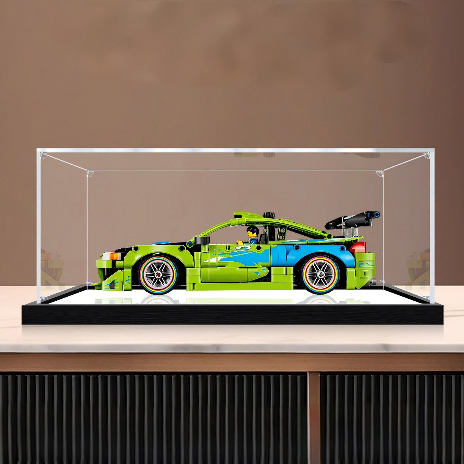 Acrylic Display Case for LEGO 42229 Technic Fast and Furious Mitsubishi Eclipse Car Model, with Themed Printed Background & Dustproof Box - Scoparius case