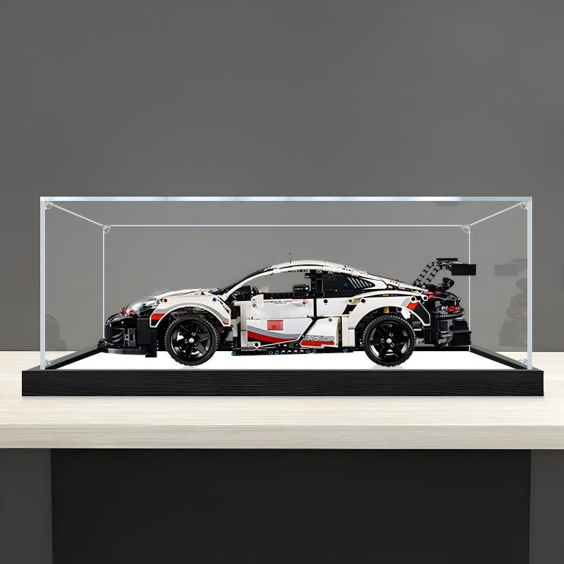 LEGO 42096 Porsche 911 RSR Vetrina Acrilica con Anello Luminoso e Sfondo Stampato UV - Custodia Antipolvere