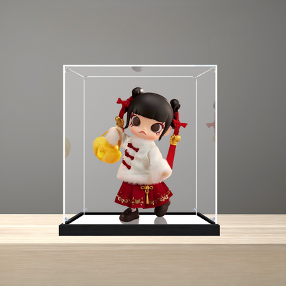 Suitable for Pop Mart Molly Fortune Collection Display Case – 20x15x25cm Showcase with UV-Printed Background & Mirror Base
