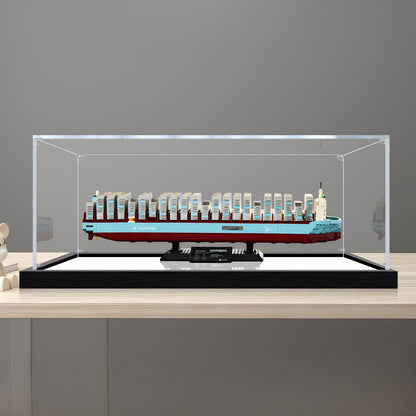 LEGO 40955 Maersk Dual-Fuel Container Vessel Mirror Acrylic Display Case with Ring Light & UV-Printed Background - Dustproof Showcase