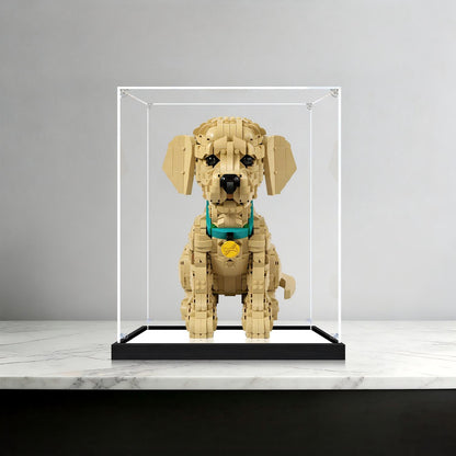 LEGO 11384 Vitrine de Exposição em Acrílico com Espelho para Filhote de Golden Retriever com Anel de Luz e Fundo Impresso em UV - Vitrine à Prova de Poeira