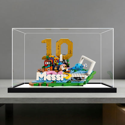 LEGO 43011 Lionel Messi - Soccer Highlights Mirror Acrylic Display Case with Ring Light & UV-Printed Background - Dustproof Showcase