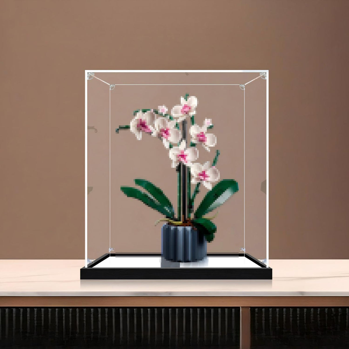 LEGO 10311 Vitrine de Exibição de Acrílico com Espelho para Orquídea, com Luz de Anel e Fundo Impresso em UV - Mostruário à Prova de Poeira