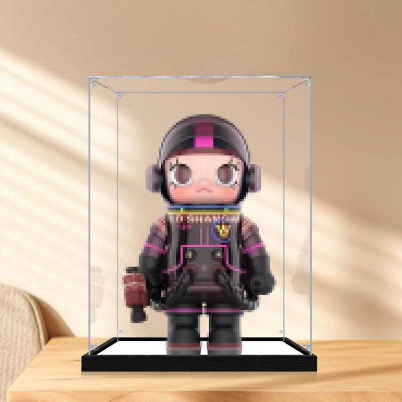 Pop Mart Molly Pixel Stage Series Mirror Acrylic Display Case with Ring Light & UV-Printed Background - Dustproof Showcase