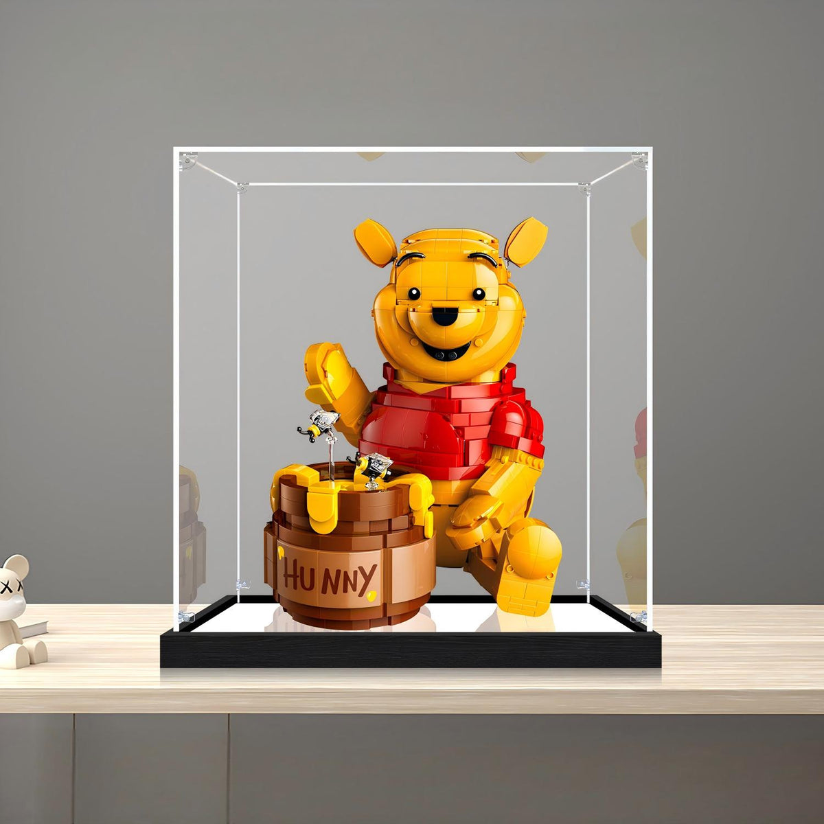 LEGO 43300 Espelho do Ursinho Pooh com Estojo de Exibição em Acrílico com Anel de Luz e Fundo Impresso em UV - Vitrine à Prova de Poeira