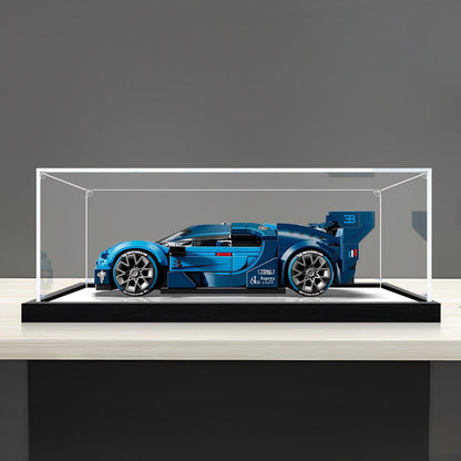 LEGO 77253 Bugatti Vision Gran Turismo Vitrine d'affichage en acrylique avec miroir, anneau lumineux et fond imprimé UV - Présentoir anti-poussière