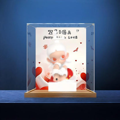 Pop Mart Zsiga Pondering Love Series Mirror Acrylic Display Case with Ring Light & UV-Printed Background - Dustproof Showcase