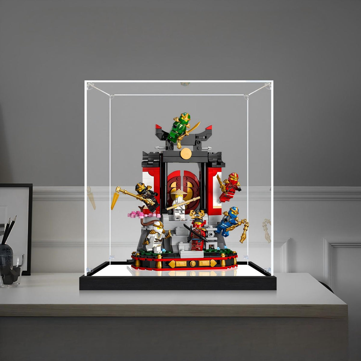 LEGO 71866 Ninja Character Display Mirror Acrylic Display Case with Ring Light & UV-Printed Background - Dustproof Showcase