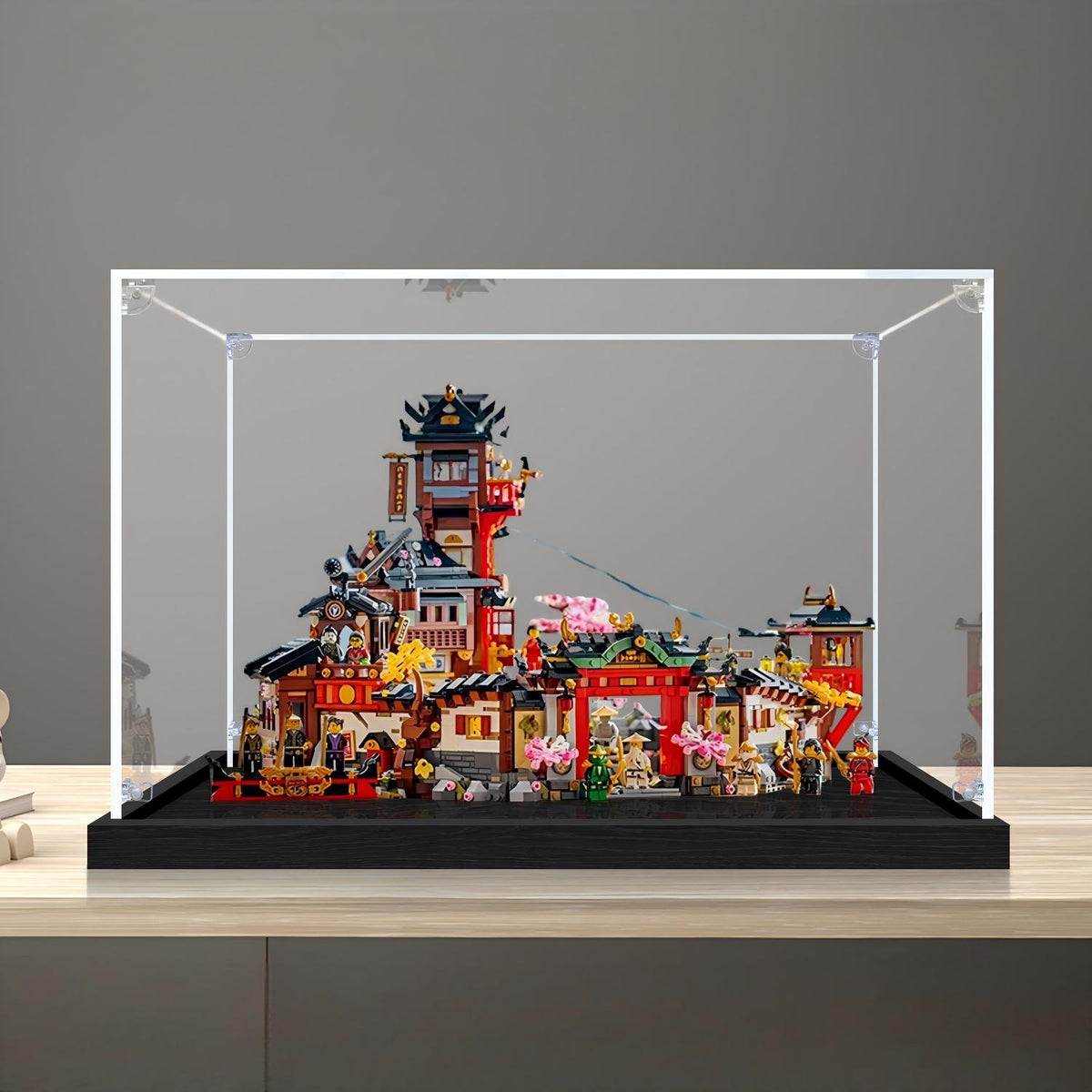 LEGO 71861 The Old Town Mirror Acrylic Display Case with Ring Light & UV-Printed Background - Dustproof Showcase