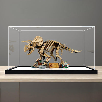 LEGO 77985 Dinosaur Fossils: Triceratops - Vetrina espositiva in acrilico a specchio con anello luminoso e sfondo stampato UV - Espositore antipolvere