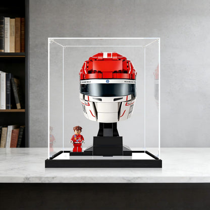 LEGO 43014 Scuderia Ferrari HP Charles Leclerc Helmet Mirror Acrylic Display Case with Ring Light & UV-Printed Background - Dustproof Showcase