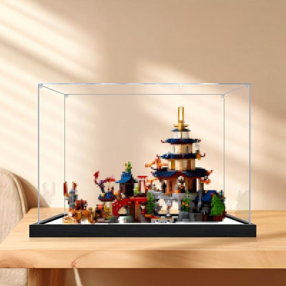 LEGO 71814 Tournament Temple City Mirror Acrylic Display Case with Ring Light & UV-Printed Background - Dustproof Showcase