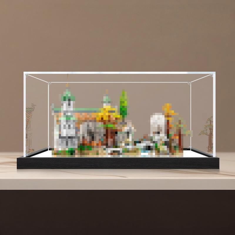 LEGO 10316 سيد الخواتم: ريفنديل حامل عرض أكريليك مع إضاءة حلقية وخلفية مطبوعة بالأشعة فوق البنفسجية - صندوق عرض مقاوم للغبار