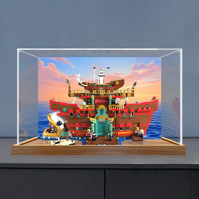 LEGO 75640 海上餐厅巴拉蒂 镜面亚克力展示盒 带环形灯和UV印刷背景 - 防尘展示柜