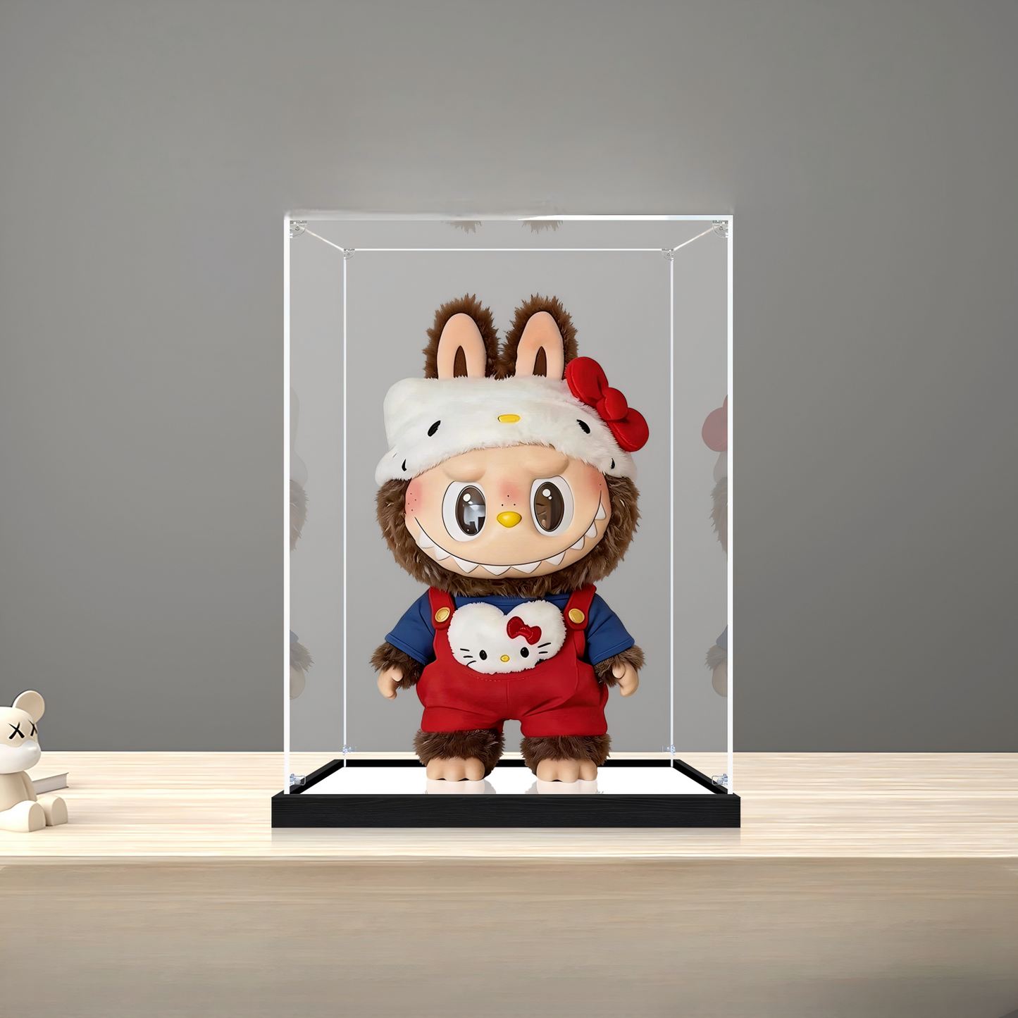 Suitable for Pop Mart Fluffy Character Display Case – Showcase with UV-Printed Background & Mirror Base