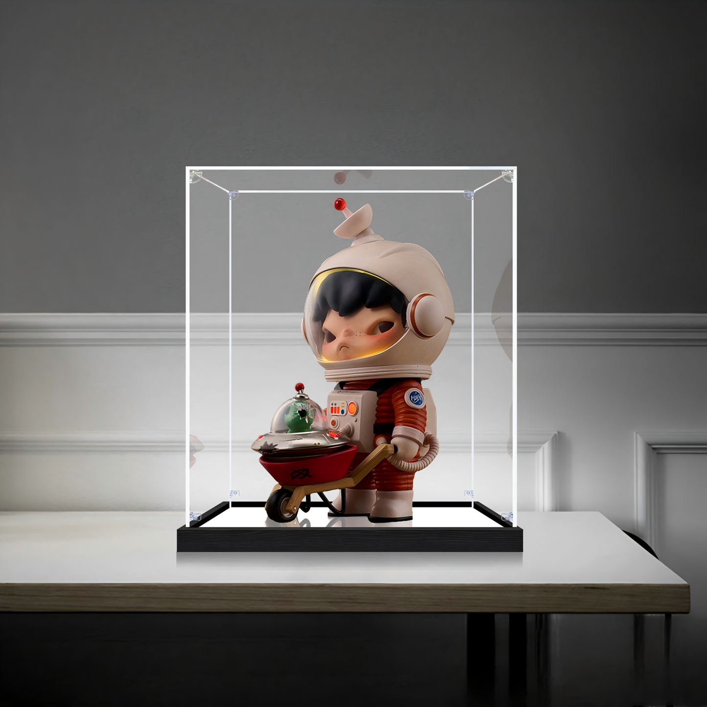Suitable for Pop Mart Dimoo Space Display Case – Showcase with UV-Printed Background & Mirror Base