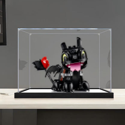 LEGO 10375 驯龙高手：无牙仔 镜面亚克力展示盒 带环形灯和UV印刷背景 - 防尘展示柜