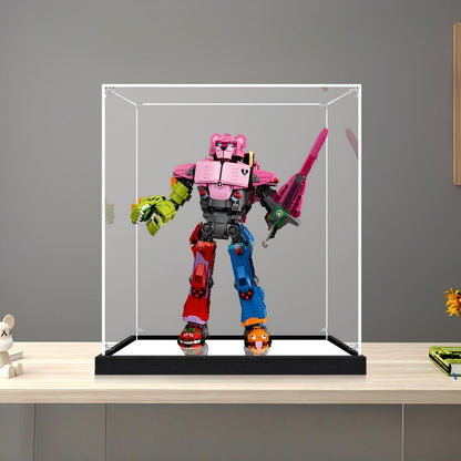 LEGO 77078 Mecha Team Leader حافظة عرض أكريليك مرآة مع ضوء حلقي وخلفية مطبوعة بالأشعة فوق البنفسجية - واجهة عرض مقاومة للغبار