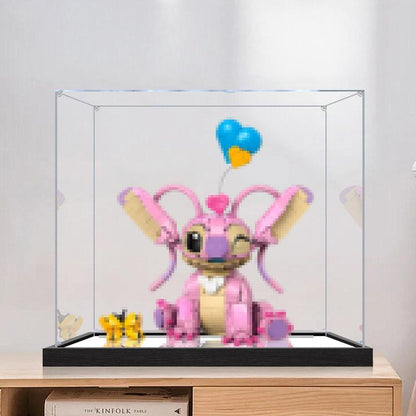 Pop Mart Stitch Romantic Series Mirror Acrylic Display Case with Ring Light & UV-Printed Background - Dustproof Showcase