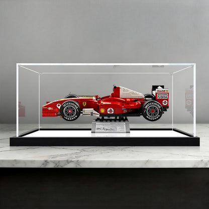 LEGO 11375 Ferrari F2004 & Michael Schumacher Spiegel-Acryl-Vitrine mit Ringlicht & UV-bedrucktem Hintergrund - Staubdichte Vitrine