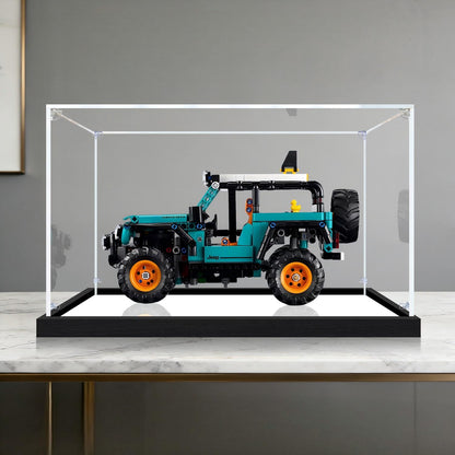 LEGO 42227 Jeep Wrangler Rubicon Mirror Acrylic Display Case with Ring Light & UV-Printed Background - Dustproof Showcase