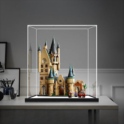 LEGO 75969 Hogwarts Astronomy Tower Mirror Acrylic Display Case with Ring Light & UV-Printed Background - Dustproof Showcase
