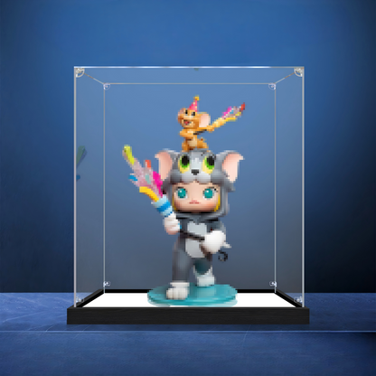 Suitable for Pop Mart Molly Tom and Jerry Display Case – Showcase with UV-Printed Background & Mirror Base