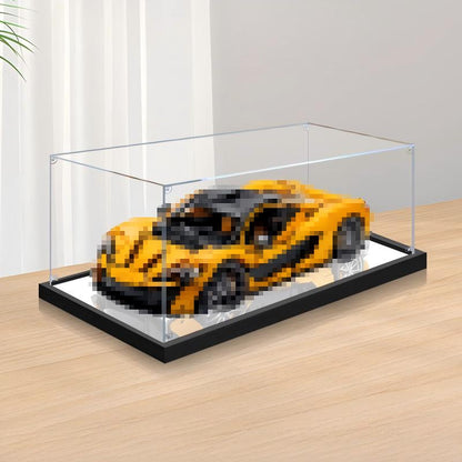 LEGO 42172 ماكلارين P1 علبة عرض أكريليك مرآة مع إضاءة حلقية وخلفية مطبوعة بالأشعة فوق البنفسجية - صندوق عرض مقاوم للغبار