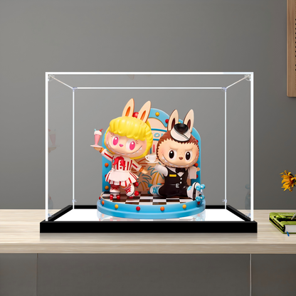 Suitable for Pop Mart THE MONSTERS LABUBU Diner Display Case – Showcase with UV-Printed Background & Mirror Base