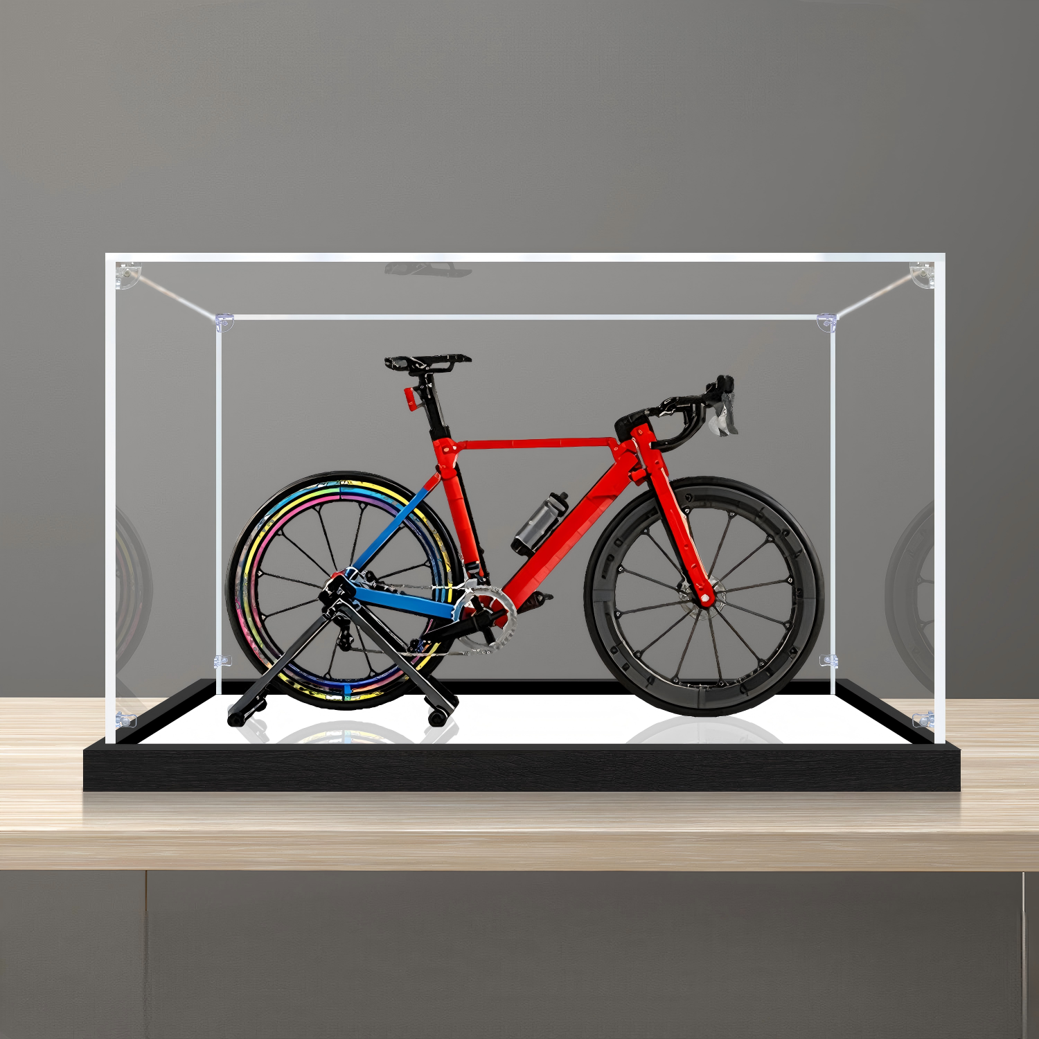 Acrylic Display Case for LEGO 11380 Icons Road Bike Model, with Themed Printed Background & Dustproof Box - Scoparius case