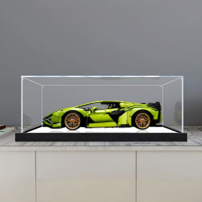 LEGO 42115 Lamborghini Sián FKP 37 Mirror Acrylic Display Case with Ring Light & UV-Printed Background - Dustproof Showcase